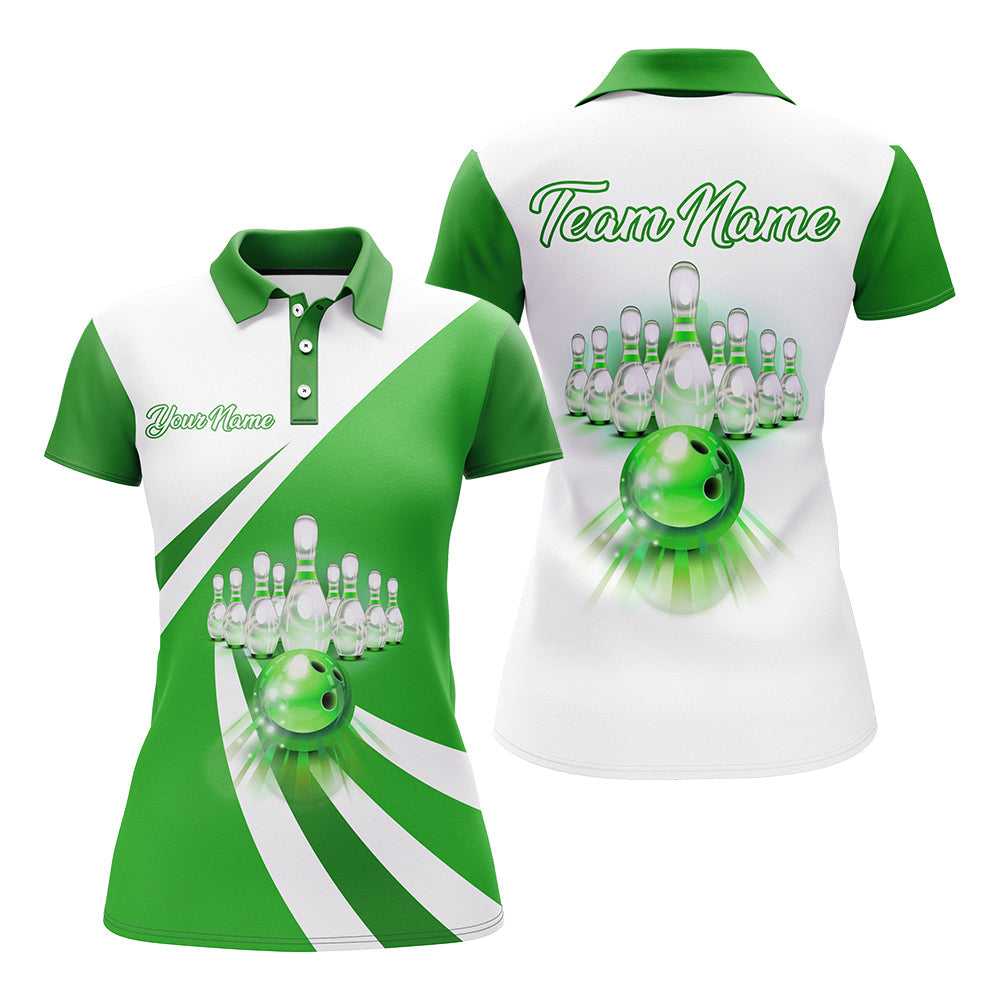 Bowling Customized Jersey White Green Shirt Rolling Bowling Tenpin Quarter Zip Shirt, Outfit For Bowlers, Bowling Team