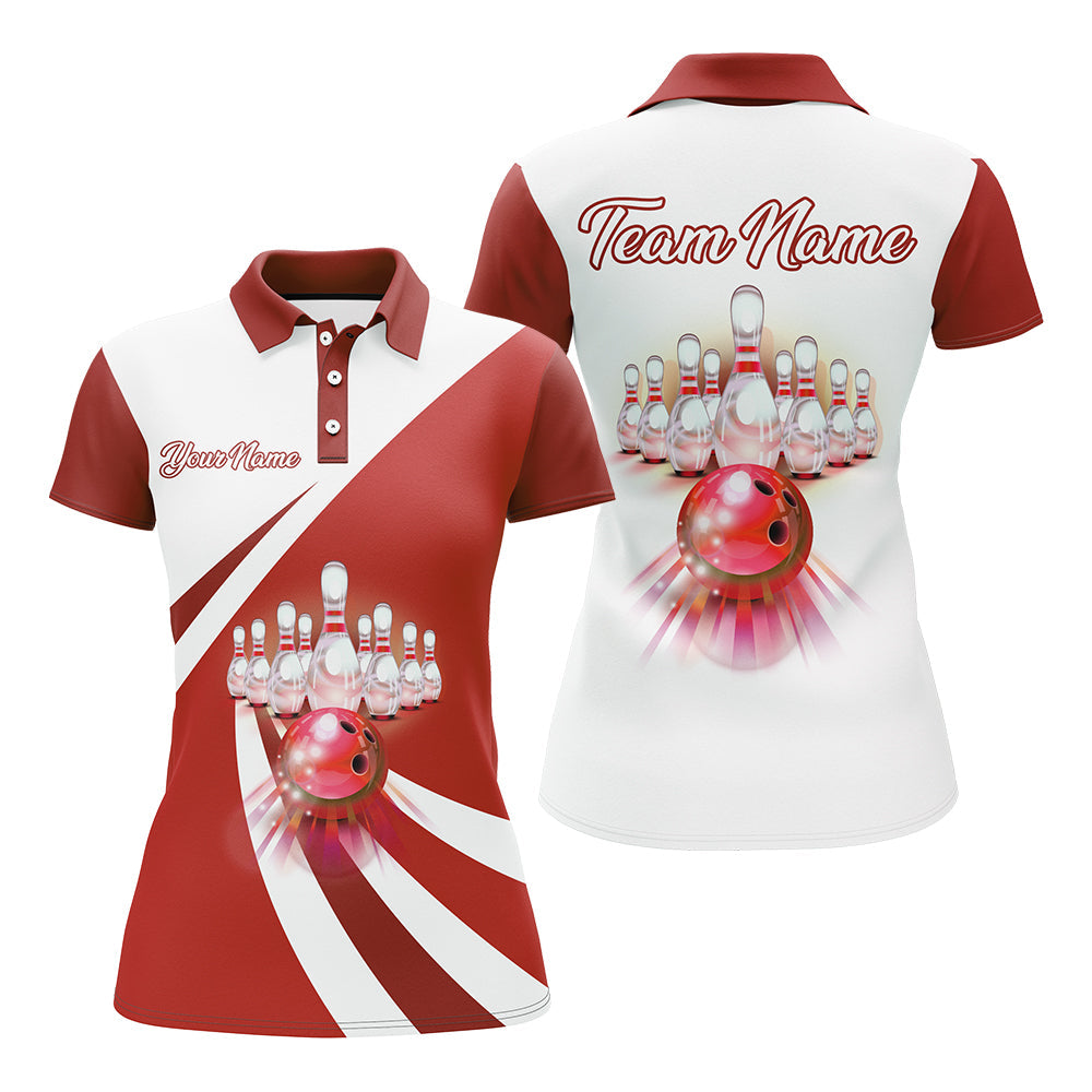 Bowling Customized Jersey White Red Shirt Rolling Bowling Tenpin Quarter Zip Shirt, Outfit For Bowlers, Bowling Team