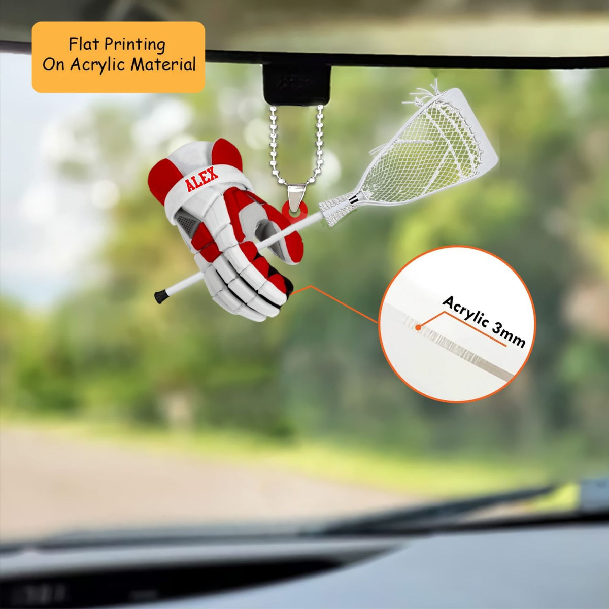 Personalized Lacrosse Player Christmas Ornament, Custom Name Glove And Crosse, Custom Ornament Christmas Gift, Keychain Christmas, Car Christmas Ornament