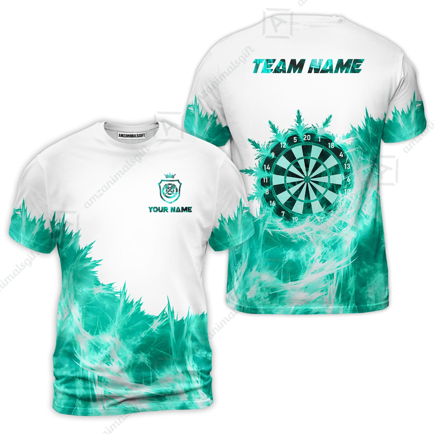 Customized Darts T-Shirt, Darts Icy Light White And Multi Color Team T-Shirt Jersey For Darts Player