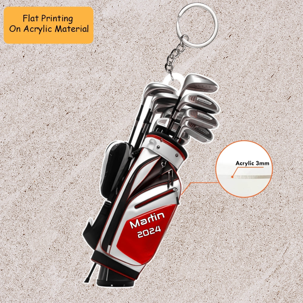 Personalized Golf Bag Xmas Acrylic Ornament, Golf Bag Keychain, Car Ornament, Christmas Ornament Gifts