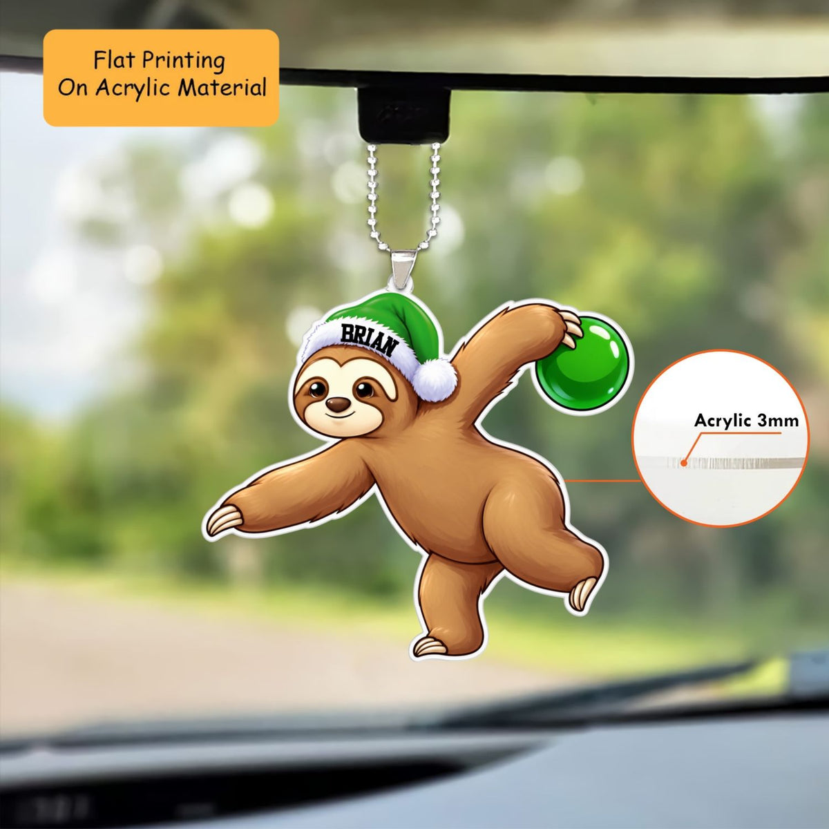 Personalized Bowling Christmas Ornament, Sloth Playing Bowling, Ornament Christmas Gift, Keychain Bowling, Car Ornament Bowling