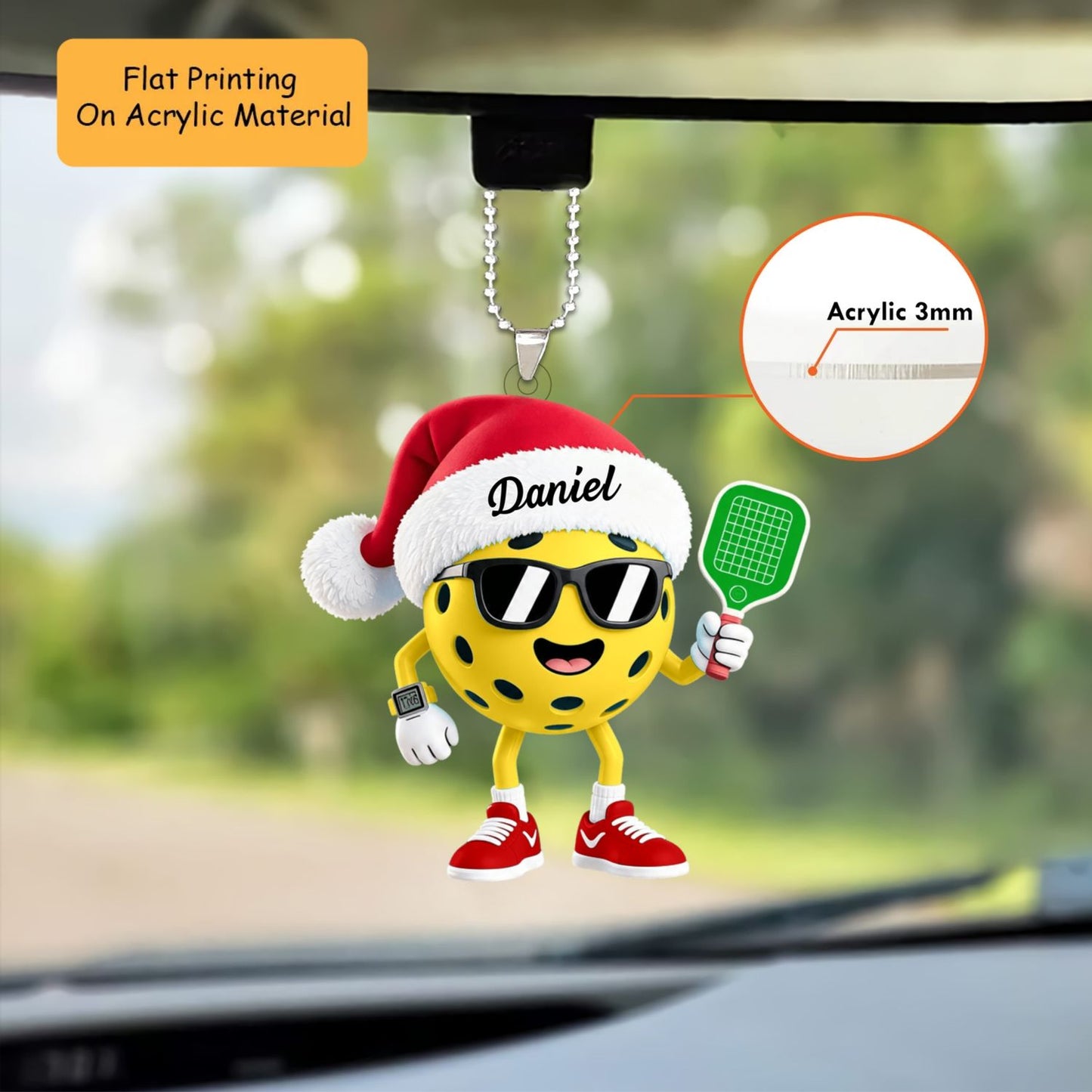 Personalized Pickleball Christmas Ornament, Cool Ball With Sunglasses, Custom Ornament Christmas Gift, Keychain Pickleball, Car Ornament Pickleball
