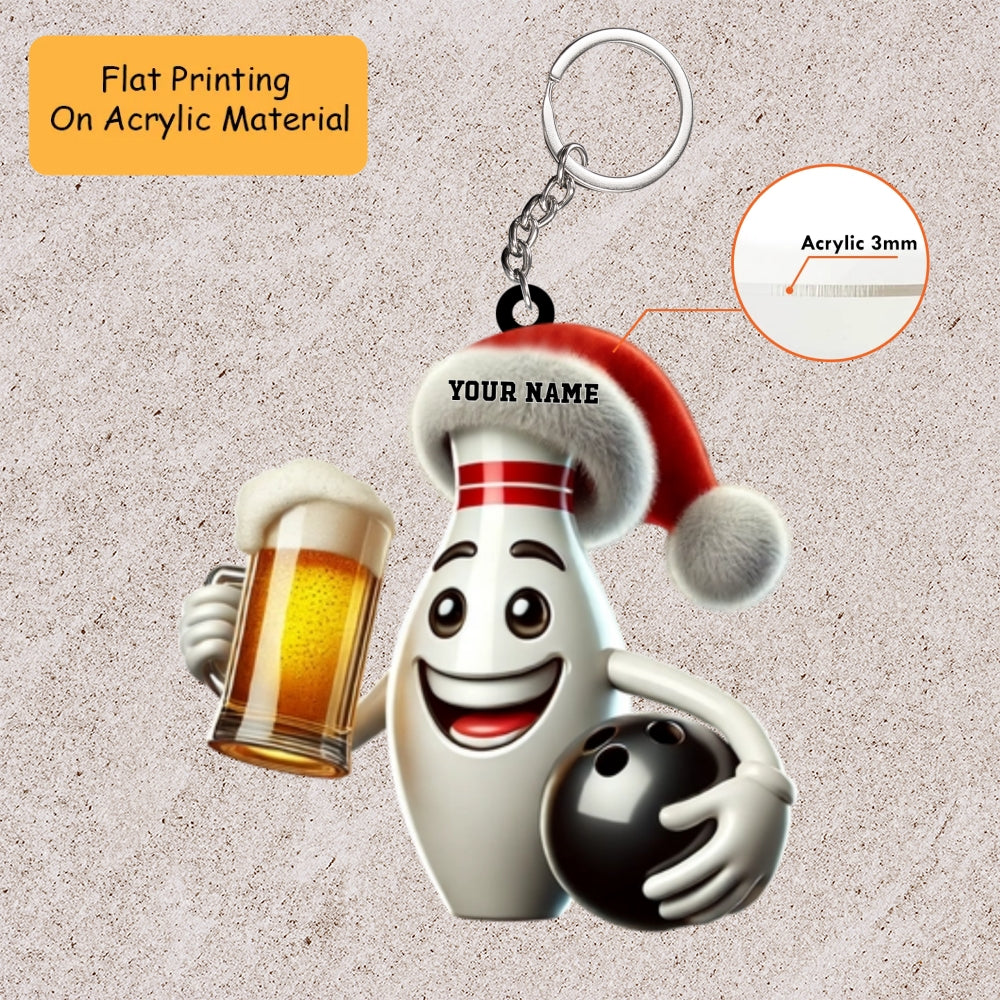 Personalized Bowling Ball Holding Pins Acrylic Ornament, Bowling Keychain, Car Ornament, Christmas Ornament Gifts