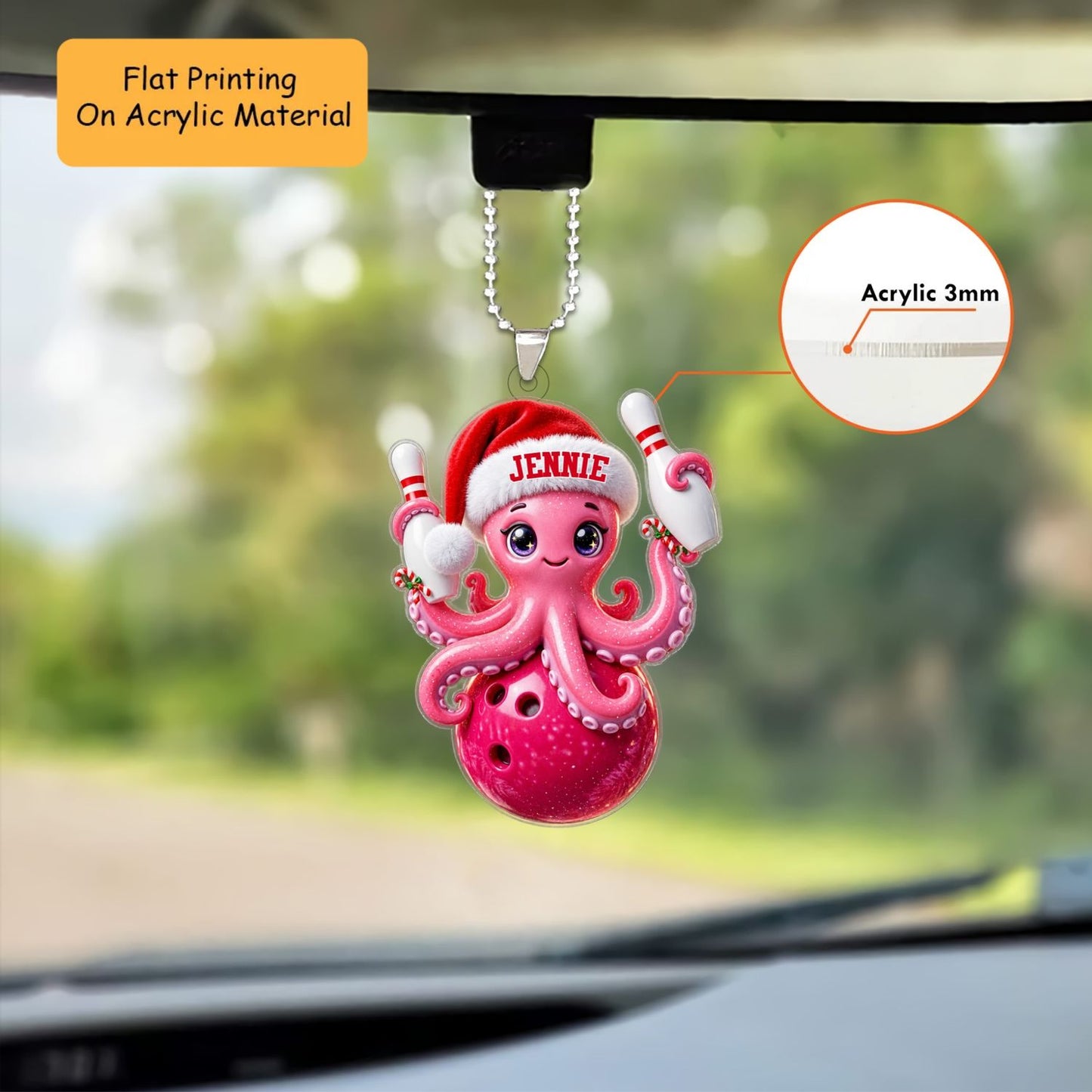 Personalized Bowling Christmas Ornament, Cute Octopus Holding Ball And Pins, Custom Ornament Christmas Gift, Keychain Bowling, Car Ornament Bowling