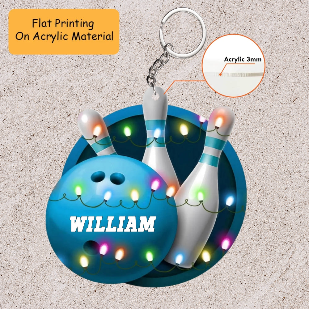 Personalized Bowling Ball Holding Pins Acrylic Ornament, Bowling Keychain, Car Ornament, Christmas Ornament Gifts