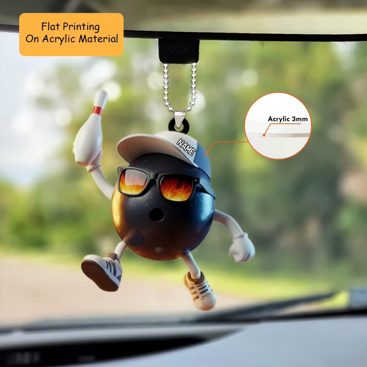 Personalized Funny Bowling Ball Character Ornament, Custom Bowling Christmas Gift, Keychain Bowling, Car Ornament Bowling