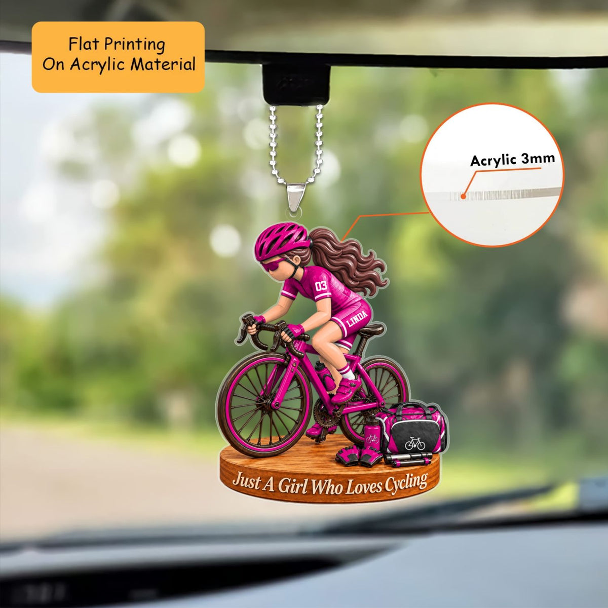 Personalized Cycling Christmas Flat Printed Acrylic Ornament, Road Biking Action Setup, Custom Ornament Christmas Gift, Keychain Cycling, Car Ornament Cycling