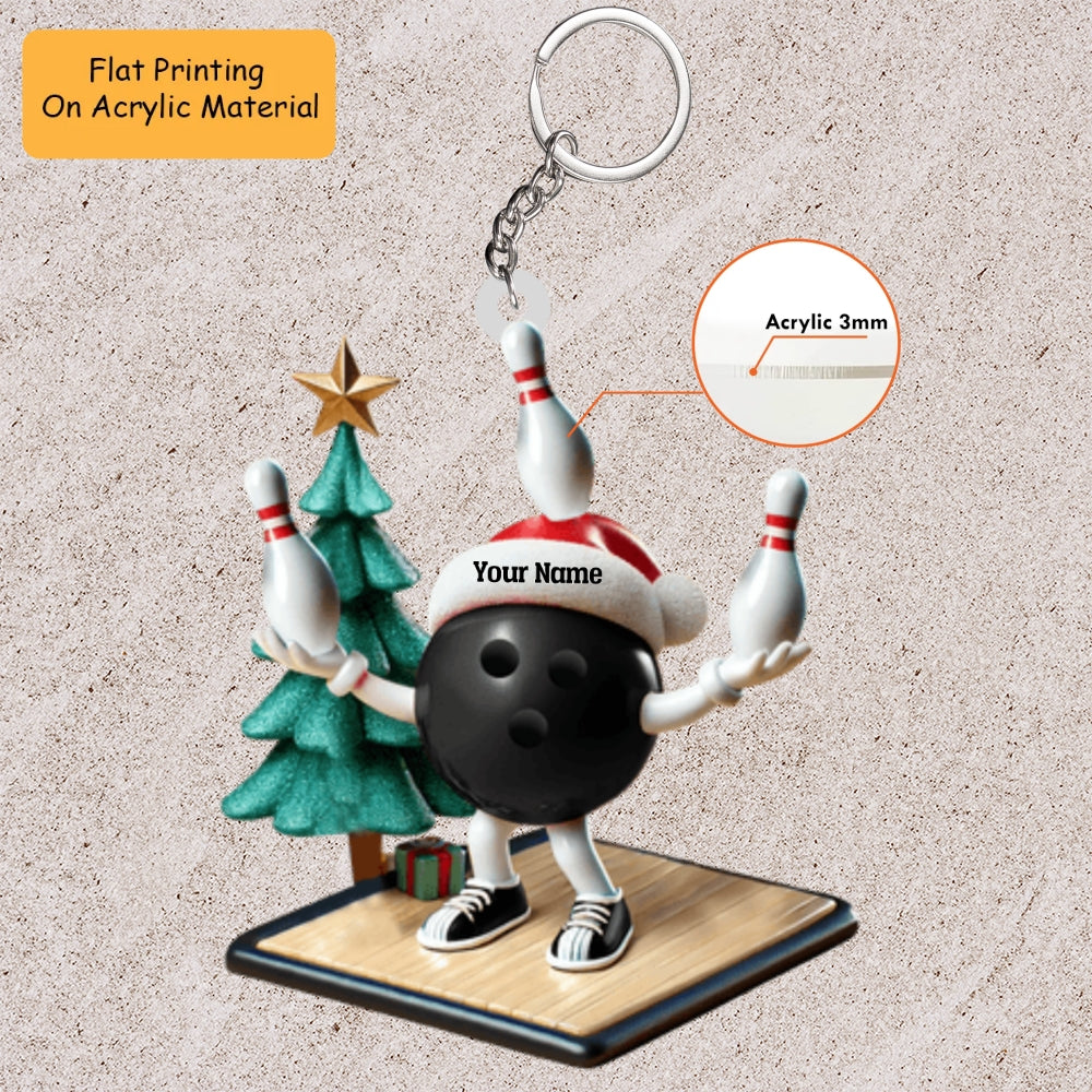 Personalized Bowling Ball Acrylic Ornament, Bowling Christmas Keychain, Car Ornament, Christmas Ornament Gifts