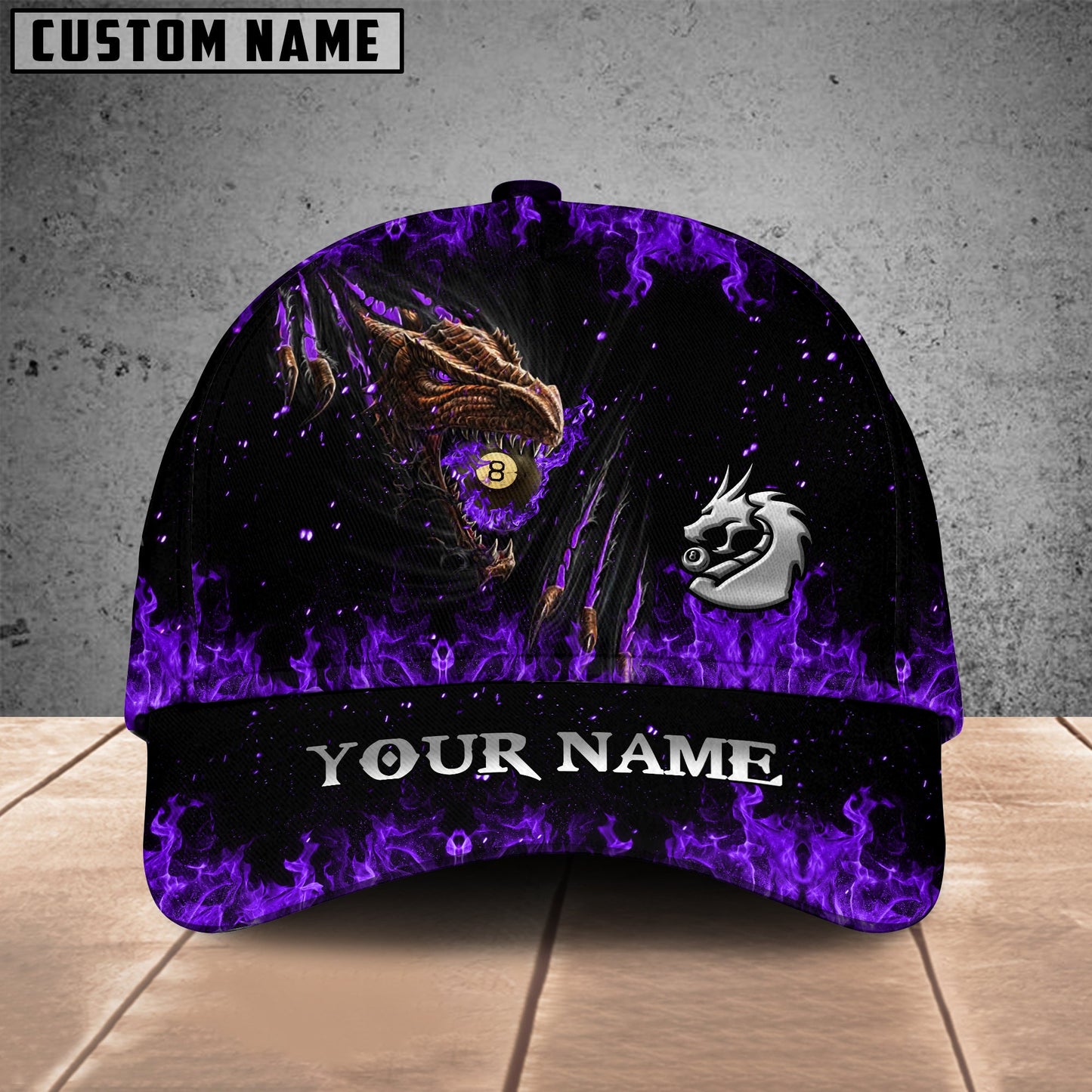 Customized Billiard Cap, Billiard Pool Ball 8 Fire Dragon Personalized Name 3D Hats, Best Billiard Pool Hat For Billiard Players