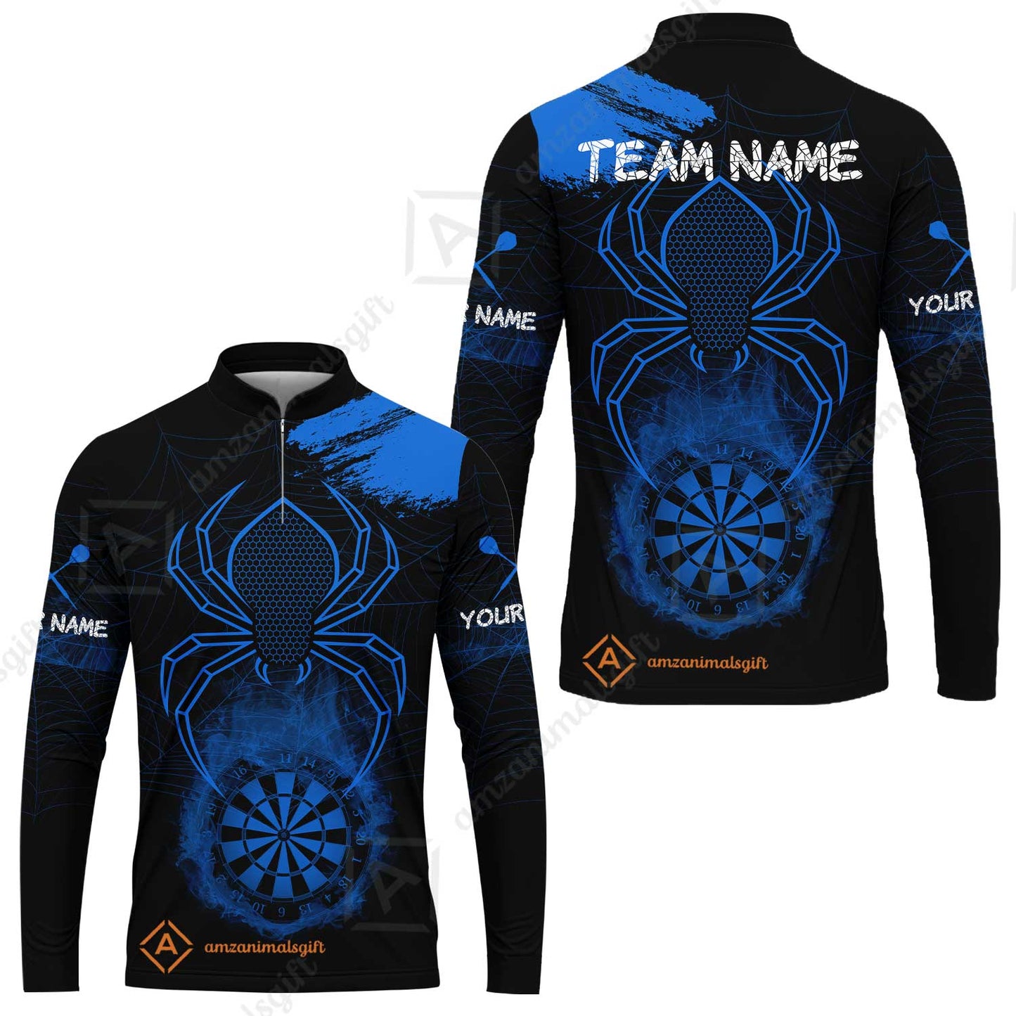 Customized Darts Long Sleeve Jersey, Darts Spider Men's Grunge Darts Shirt Smoke Dartboard Team Long Sleeve Jersey for Darts Players
