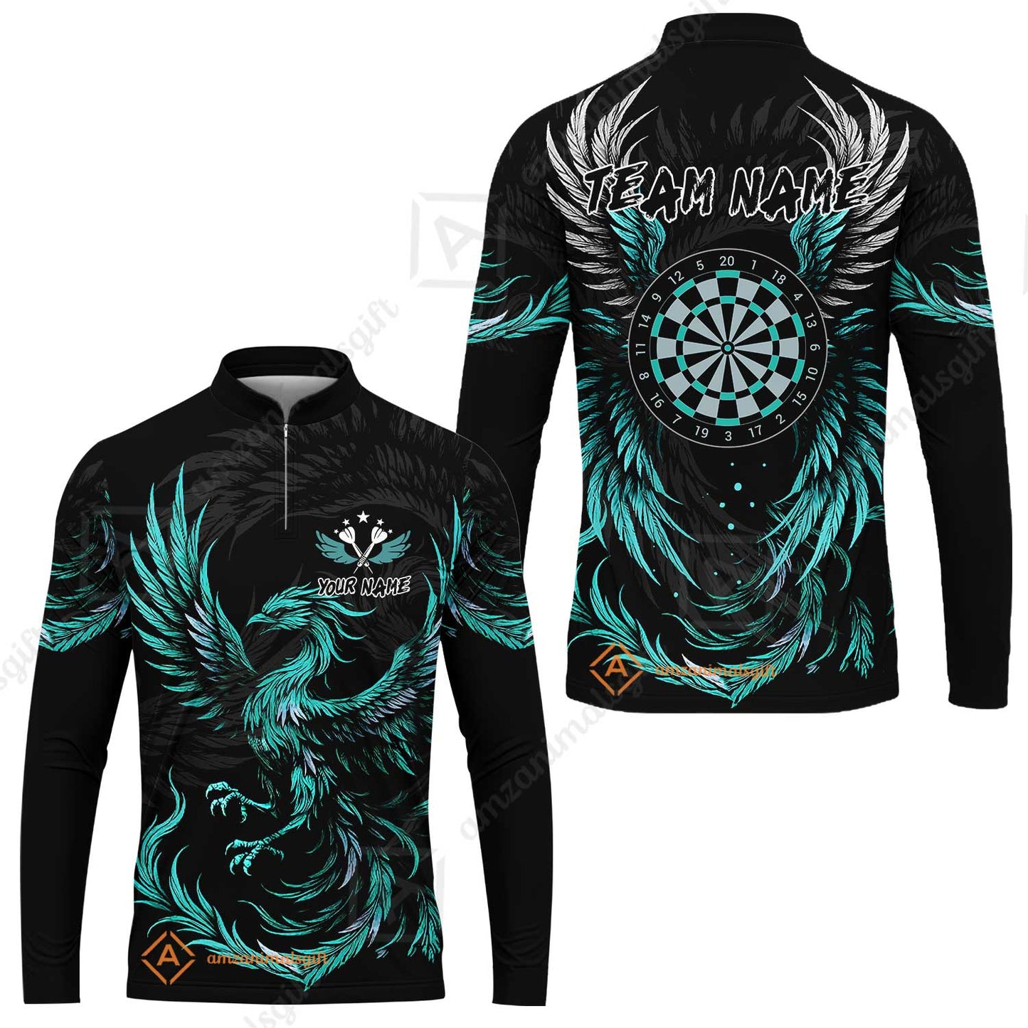 Custom Darts Team Long Sleeve Jersey, Phoenix Dartboard Wings Darts Long Sleeve Jersey, Custom Name And Team Name Darts Uniforms Jersey