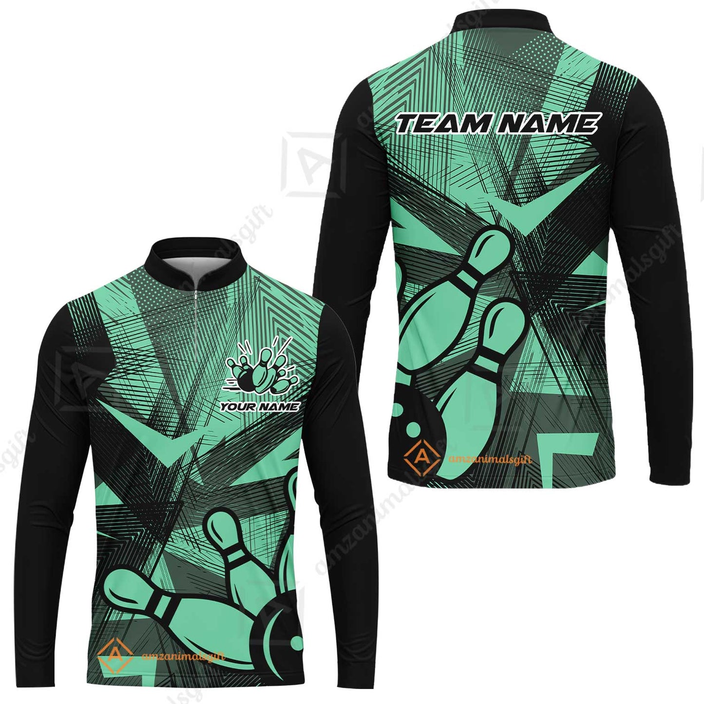 Customized Bowling Long Sleeve Jersey, Bowling Ball And Pins Esports Pattern Long Sleeve Jersey Uniform For Bowlers