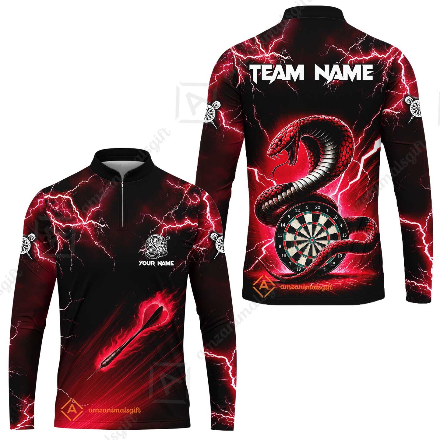 Customized Darts Long Sleeve Jersey, Darts Thunder Lightning Custom Cobra Snake Men Dart Multicolor Jersey For Darts Player