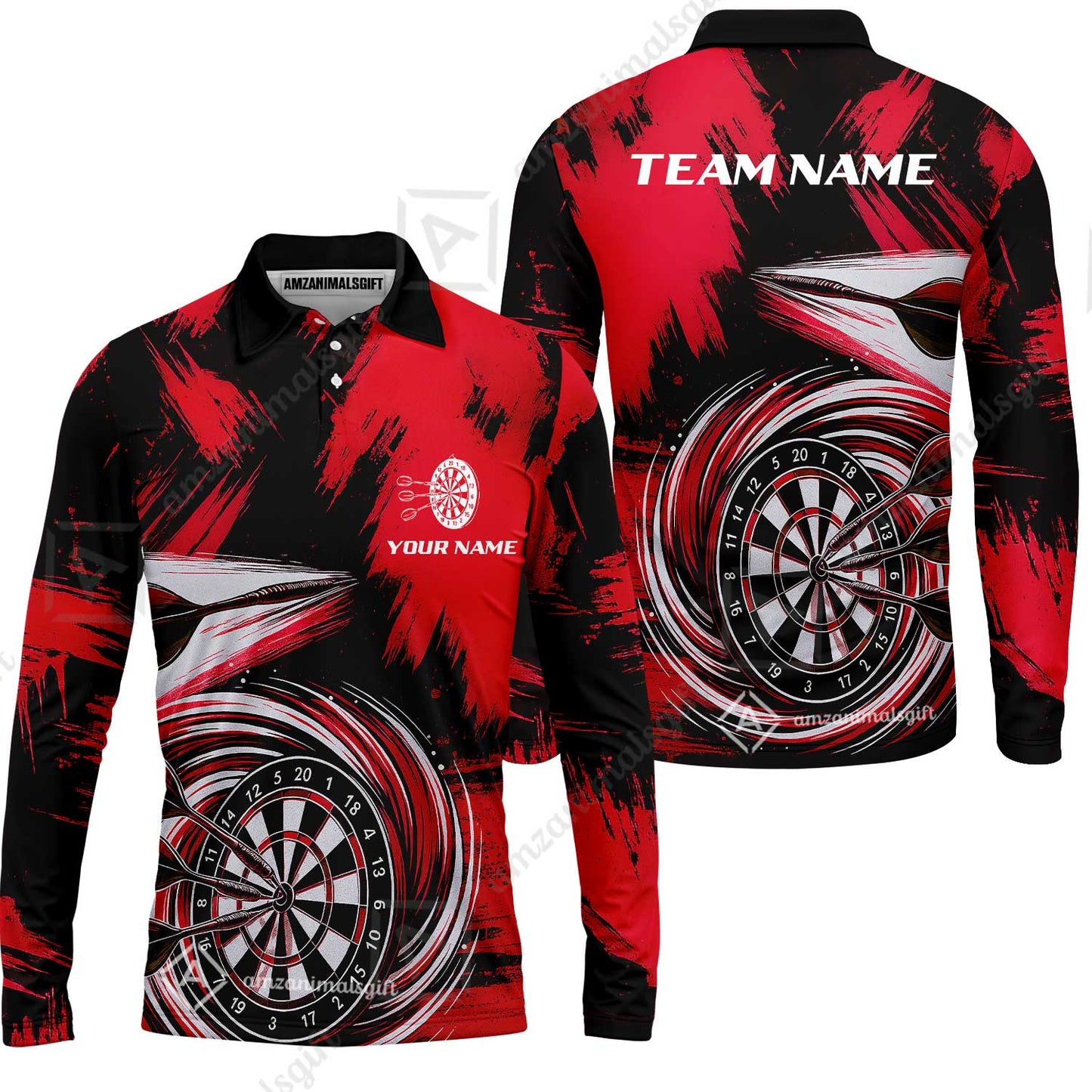 Customized Darts Long Sleeve Polo Shirt, Darts Colorful Wave Custom Name Team Name Long Sleeve Polo Shirt Jersey For Darts Player