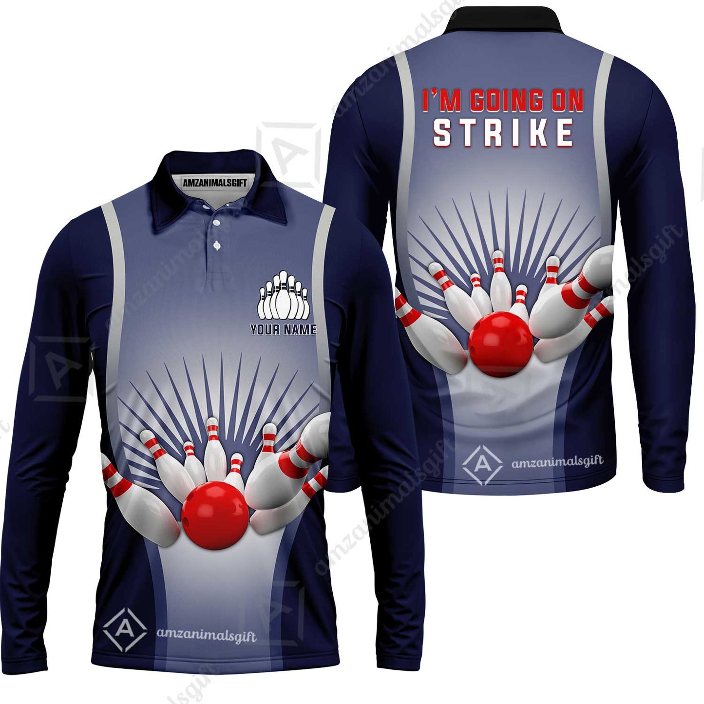 Bowling Long Sleeve Polo Shirt Custom Name - Bowling I'm Going On Strike Personalized Long Sleeve Polo Shirt - Gift For Friend, Family, Bowling Lovers