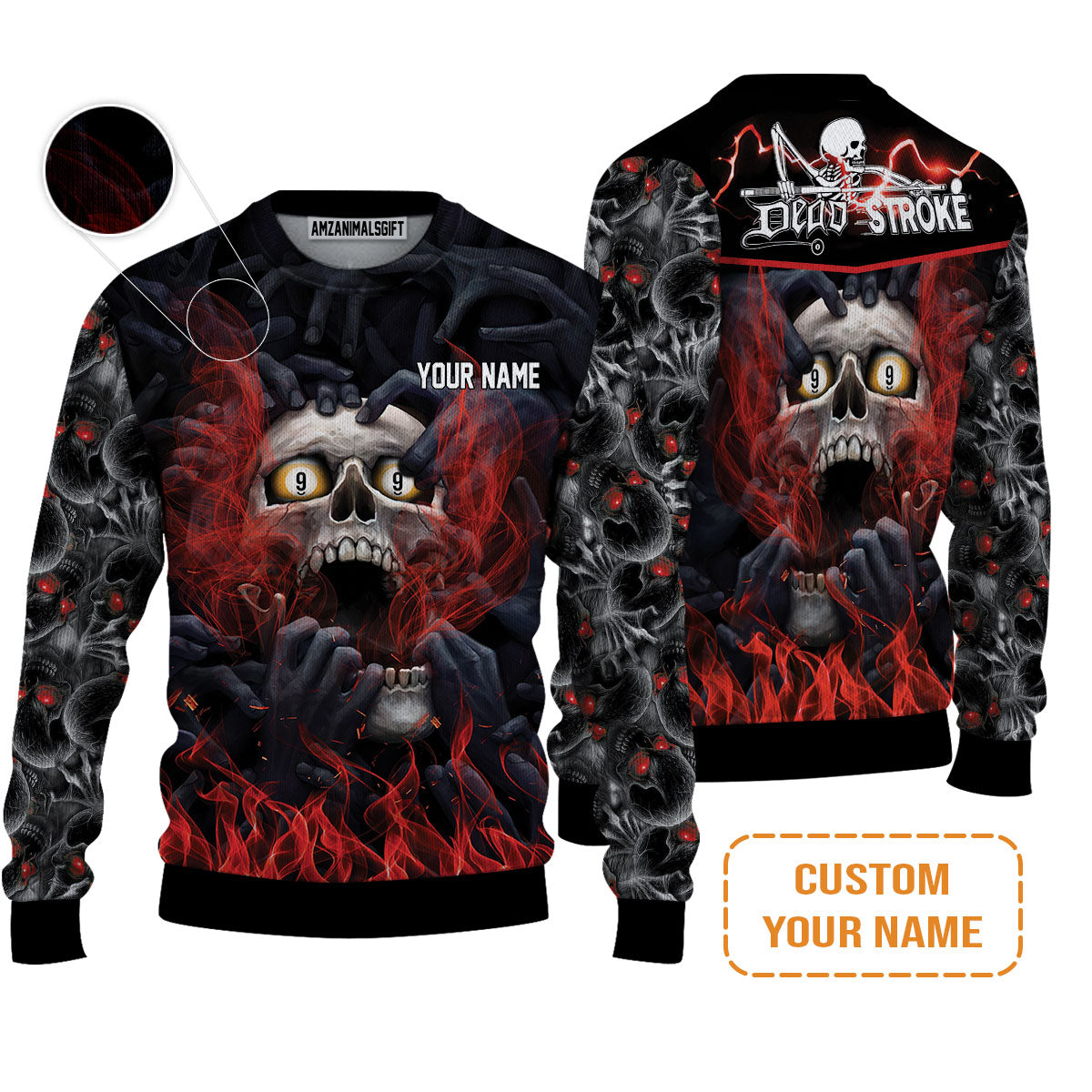 Customized Name Billiard Men Polo Shirt, Dead Stroke Pool 9 Ball Skull On Fire Personalized Polo Shirt - Gift For Billiard Players