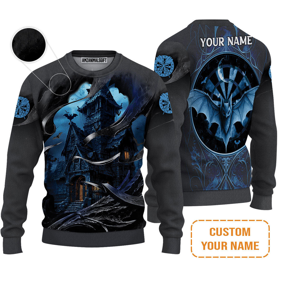 Darts Hoodie Customized Name, Castle & Bats With Dartboard Hoodie- Gift For Darts Players Uniforms, Darts Lovers
