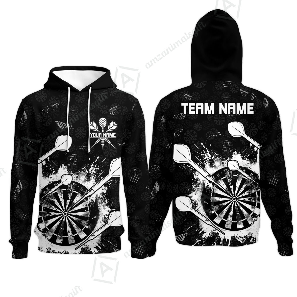 Customized Darts Hoodie, Darts Grunge Dartboard Hoodie Team Style Jersey for Darts Players