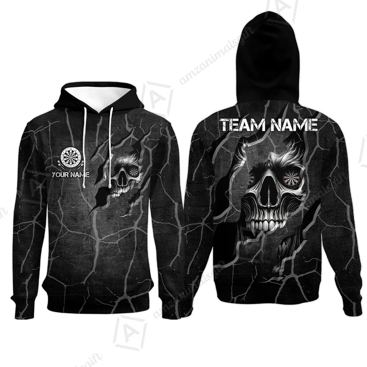 Customized Darts Hoodie, Torn-Up Skull Dartboard Eyes Darts Hoodie Team Style Jersey for Darts Players