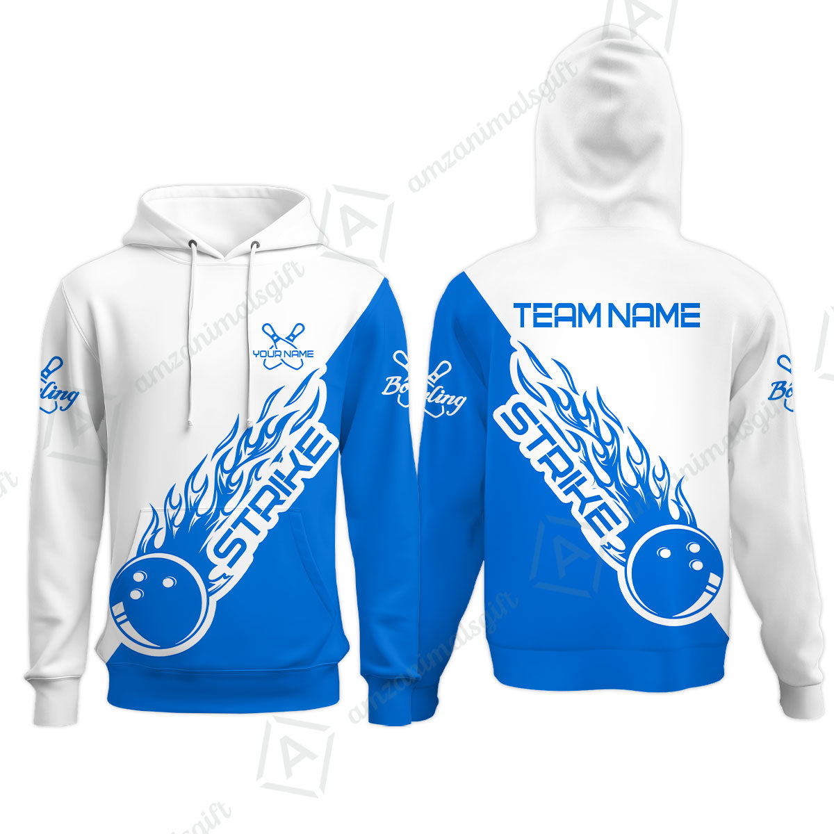Bowling Customized Jersey White Blue Shirt Strike Ball Bowling Tenpin Quarter Zip Shirt For Bowlers, Bowling Team