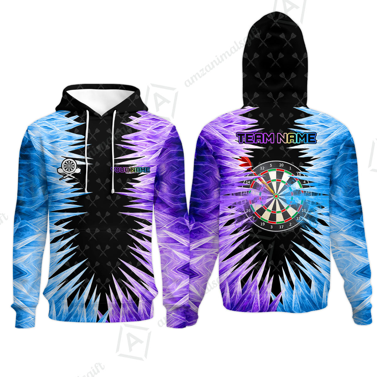 Customized Darts Hoodie, Darts Dartboard Ice And Fire Multicolor Hoodie Jersey For Darts Players
