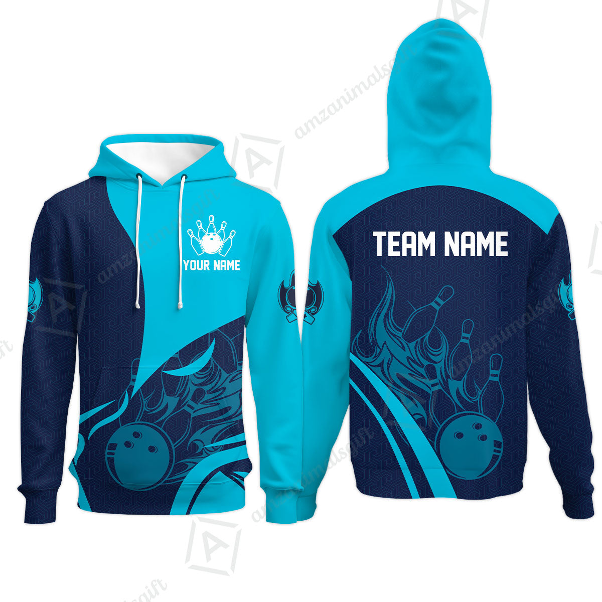 Customized Bowling Hoodie, Flame Bowling Multicolor Custom Team Uniform Hoodie, Jersey for Bowlers