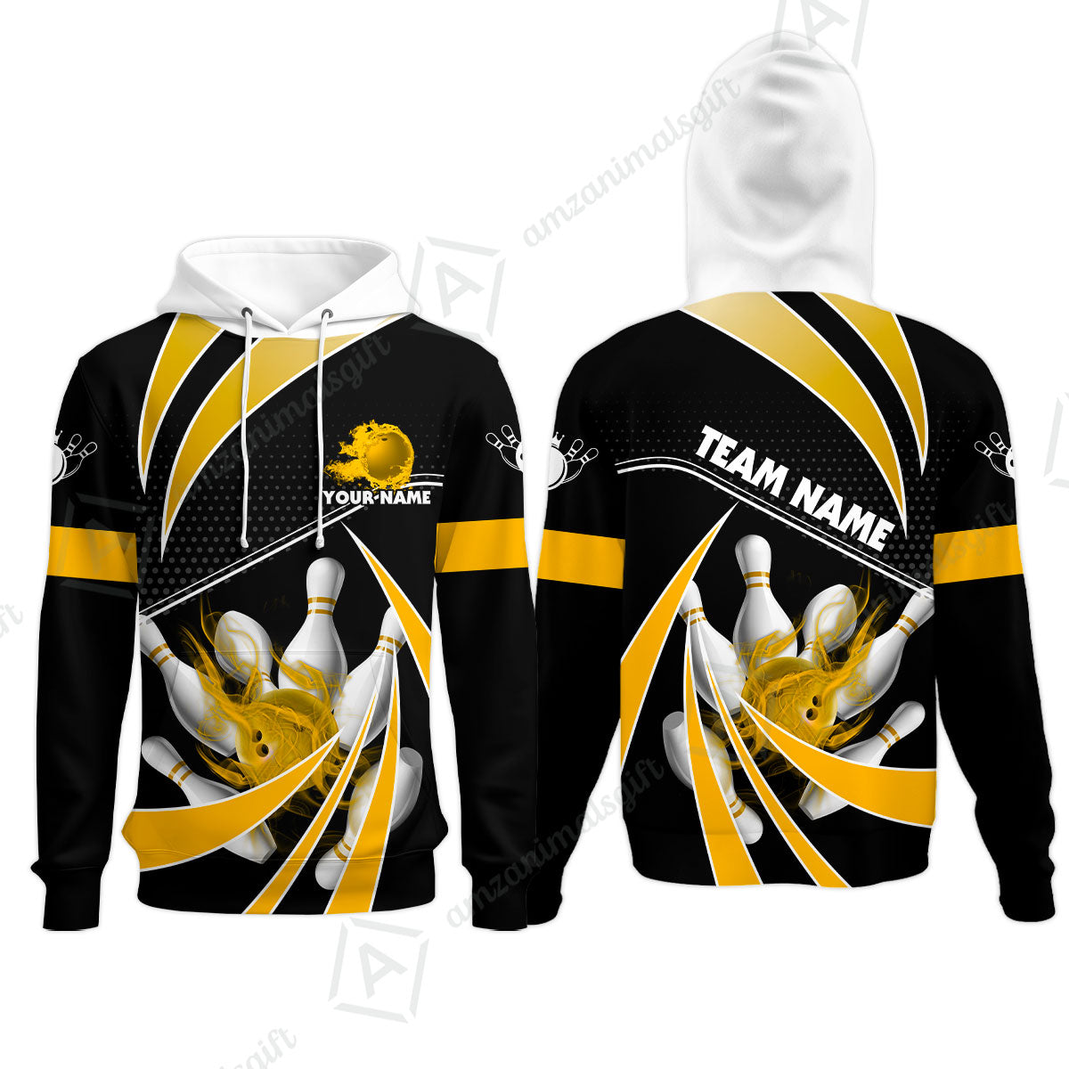 Customized Bowling Hoodie, Bowling Ball & Pins Fire Light Sport Hoodie Multicolor Option For Bowlers