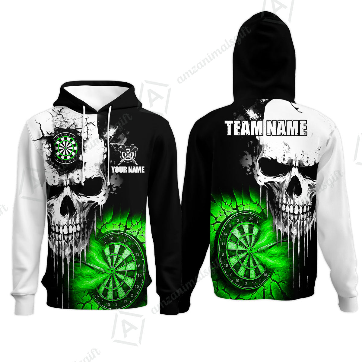Custom Grunge Skull Crack Wall Darts Team Hoodie, Customized Name Team Name Darts Polo Team Jerseys Uniform