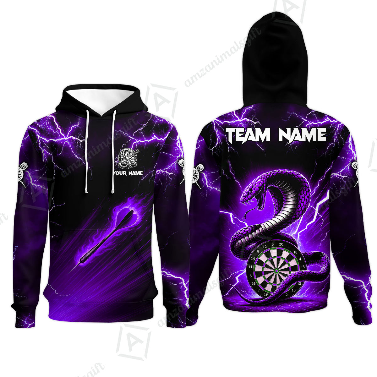 Customized Darts Hoodie, Darts Thunder Lightning Cobra Snake Multicolor Hoodie For Darts Player