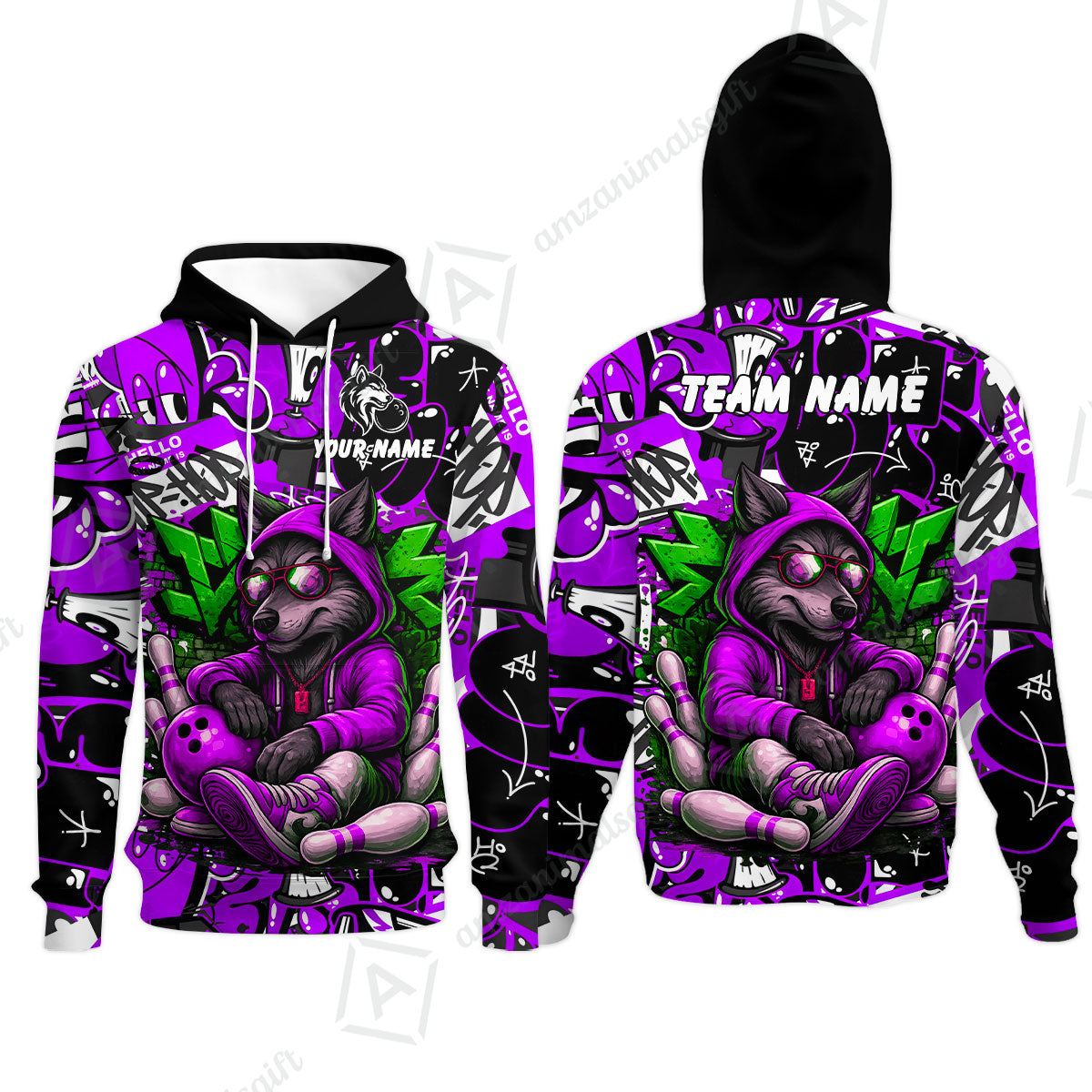 Custom Bowling Jersey Polo Shirt, Badass Wolf Mascot Bowling, Custom Bowling Jersey Team Shirt For Players With Name & Team Name