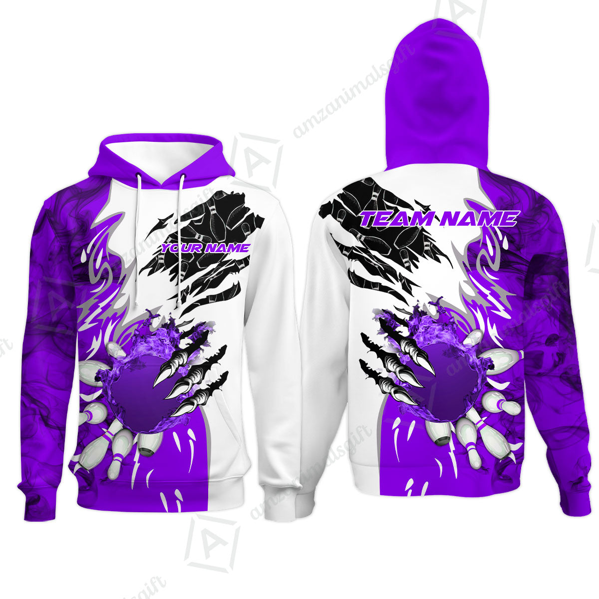 Customized Bowling Hoodie, Bowling And Pins Plame Monster Hand Premium Multicolor Option Personalized Name And Team Zipper Polo Jerseys Shirts