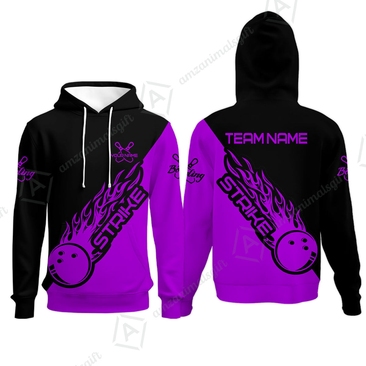 Customized Bowling Team Shirt, Bowling Strike Black And Purple Uniform Shirt, Perfect outfit For Bowlers, Bowling Team