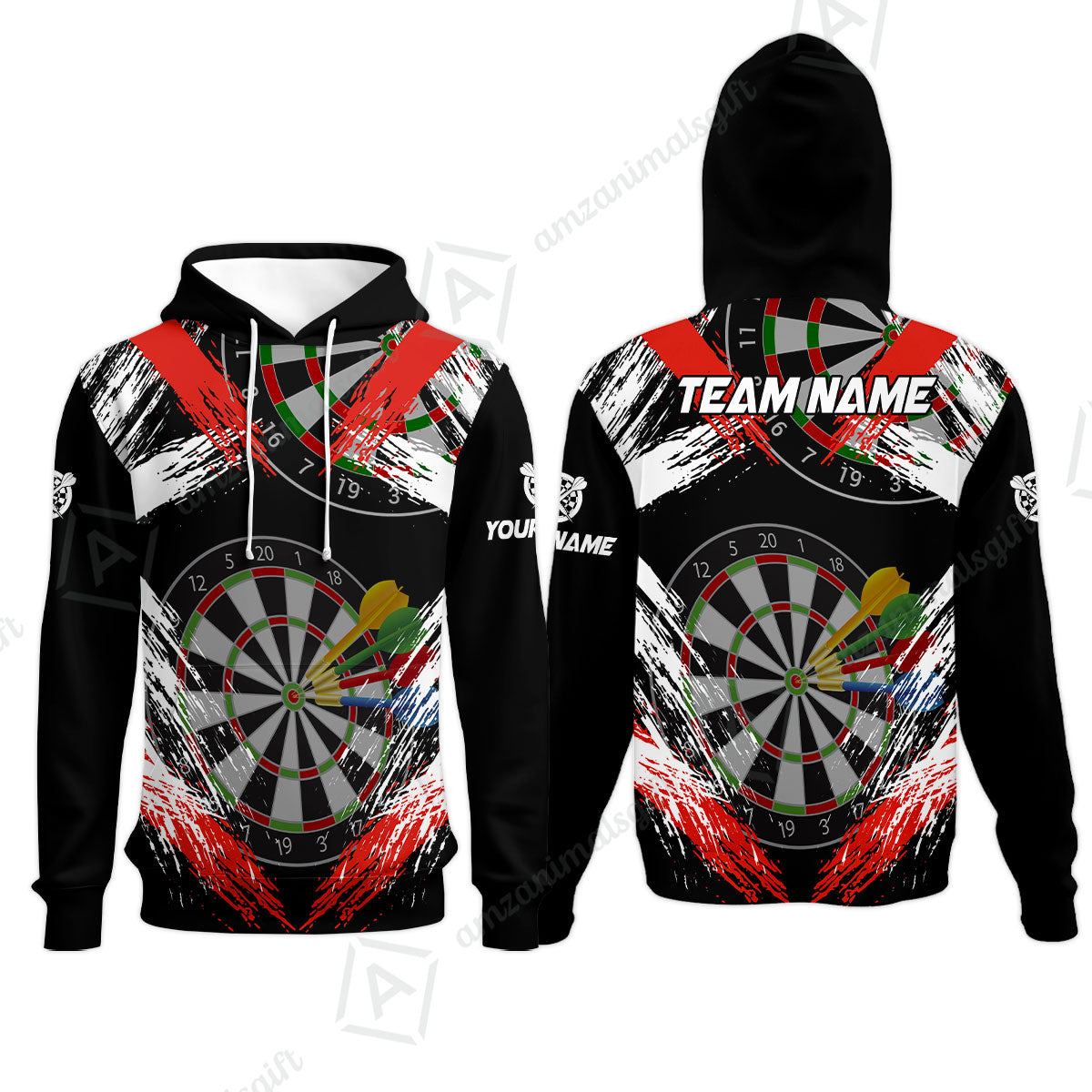 Customized Darts Hoodie, Darts Tournament Grunge Style Multicolor Hoodie Jersey For Darts Player