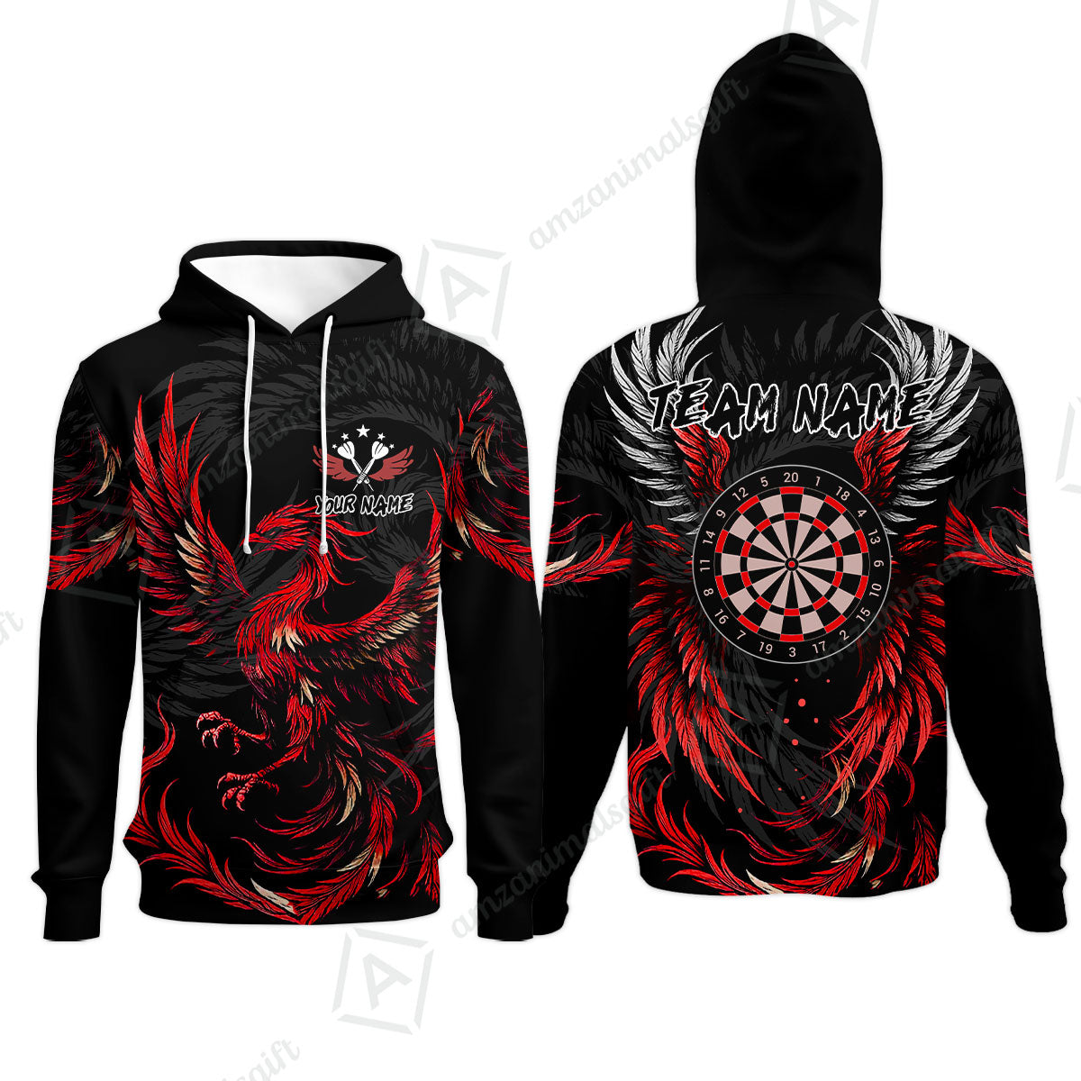 Custom Darts Team Hoodie, Phoenix Dartboard Wings Darts Jersey Hoodie, Custom Name And Team Name Darts Uniforms Jersey