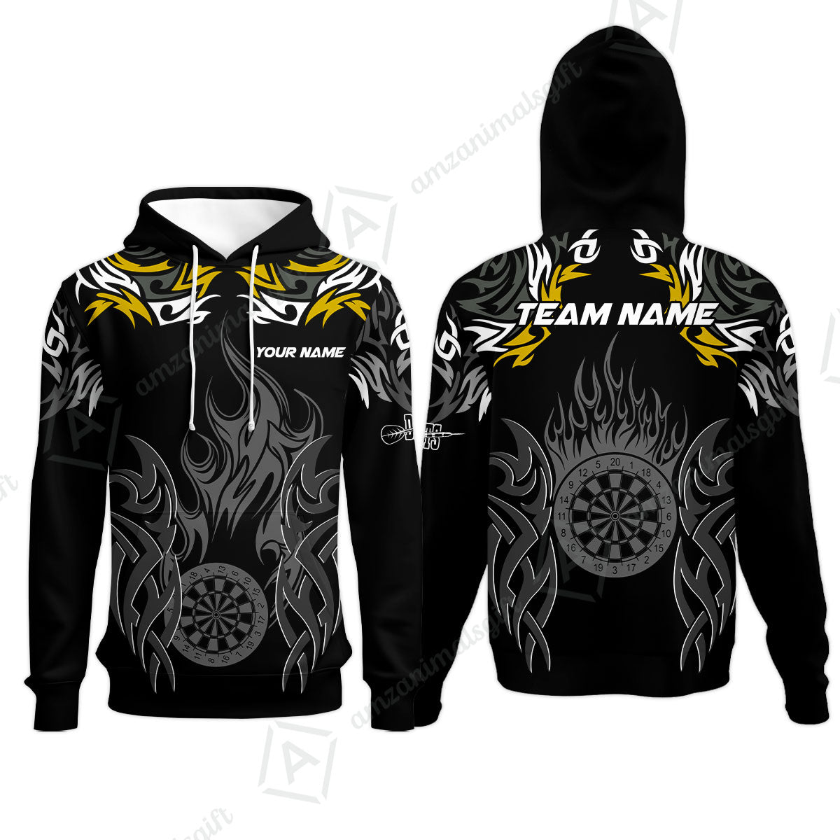 Customized Darts Hoodie, Dartboard Fire Flame Darts Hoodie Multicolor Team Style, Jersey for Darts Players