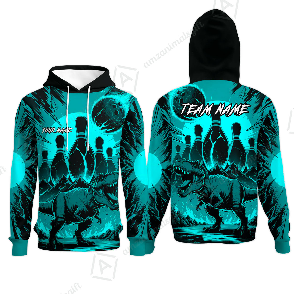 Custom Bowling Team Shirt – Bowling With T-Rex In Lava Volcano Multicolor Option Personalized Jersey Bowling Uniform