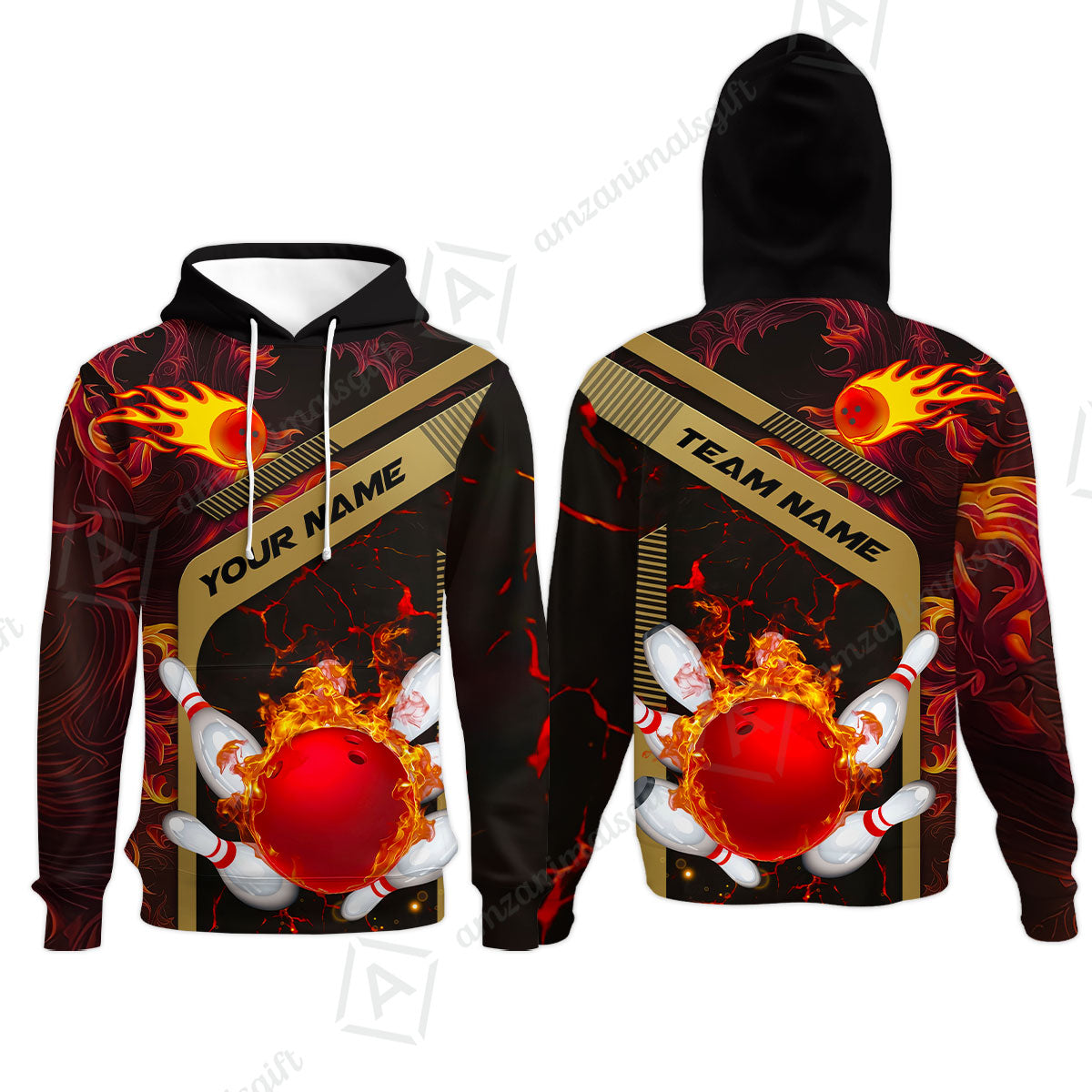 Customized Bowling Hoodie, Bowling In Flaming With Magna Pattern Hoodie Uniform For Bowlers