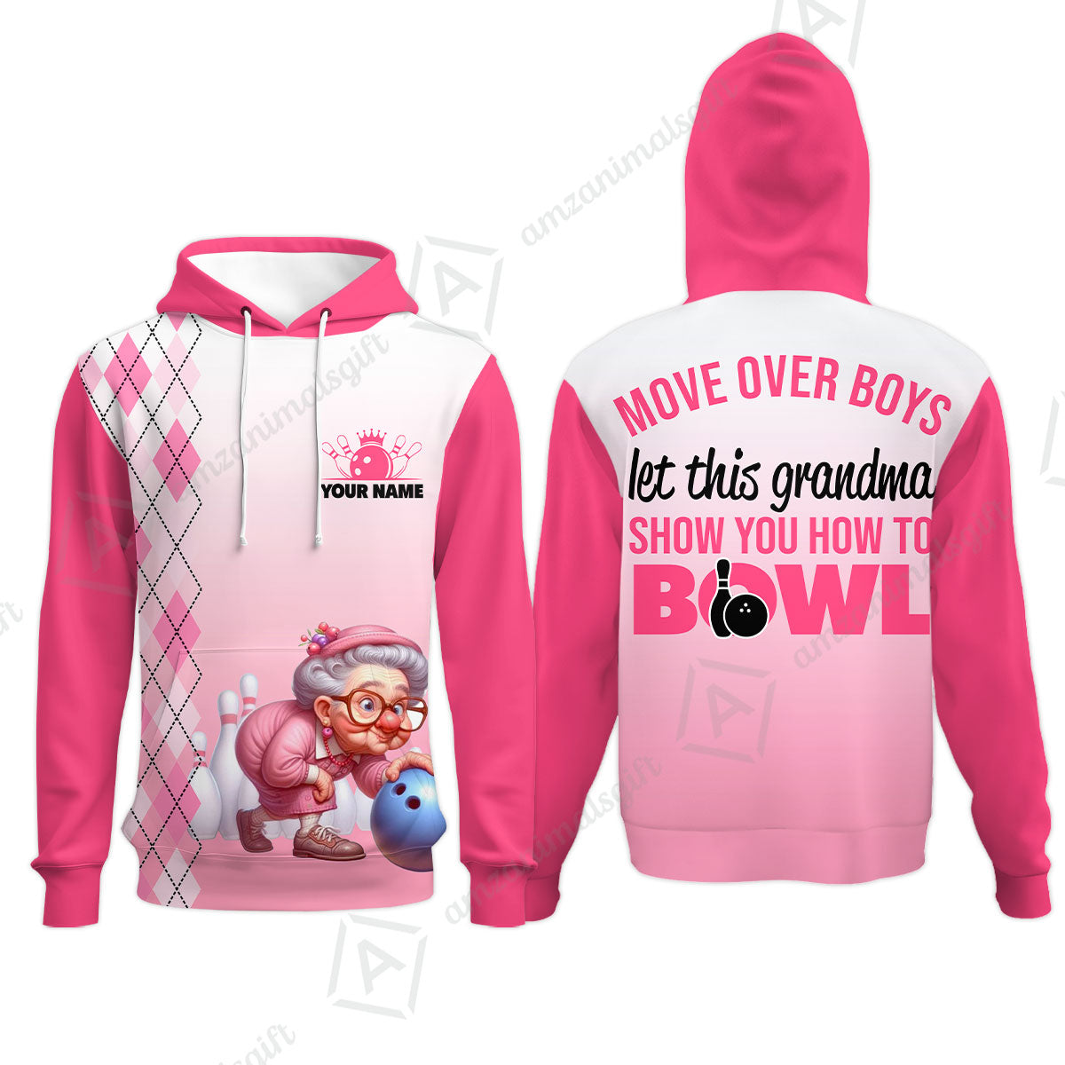 Customized Bowling Grandma Hoodie, Bowling Grandma Pink Style Let This Grandma Show You How To Bowl