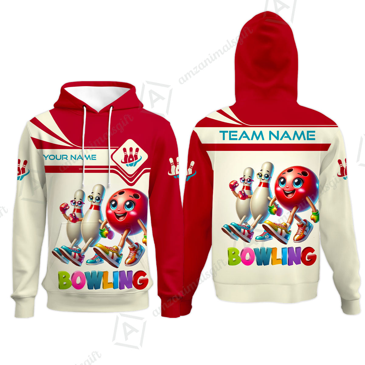 Customized Bowling Team Hoodie, Bowling Ball and Pins Together Hoodie Uniform For Bowlers, Bowling Team