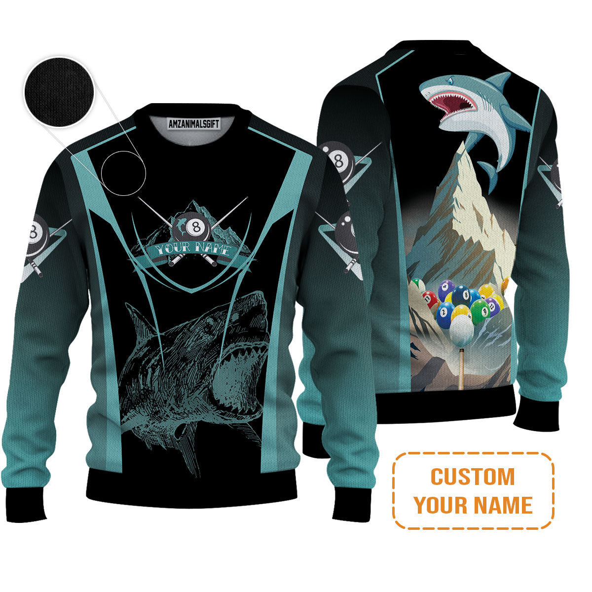 8 Ball Billiards Custom Name Hoodie, Personalized 8 Ball Sharks Hoodie - Best Gift For Billiards Lovers