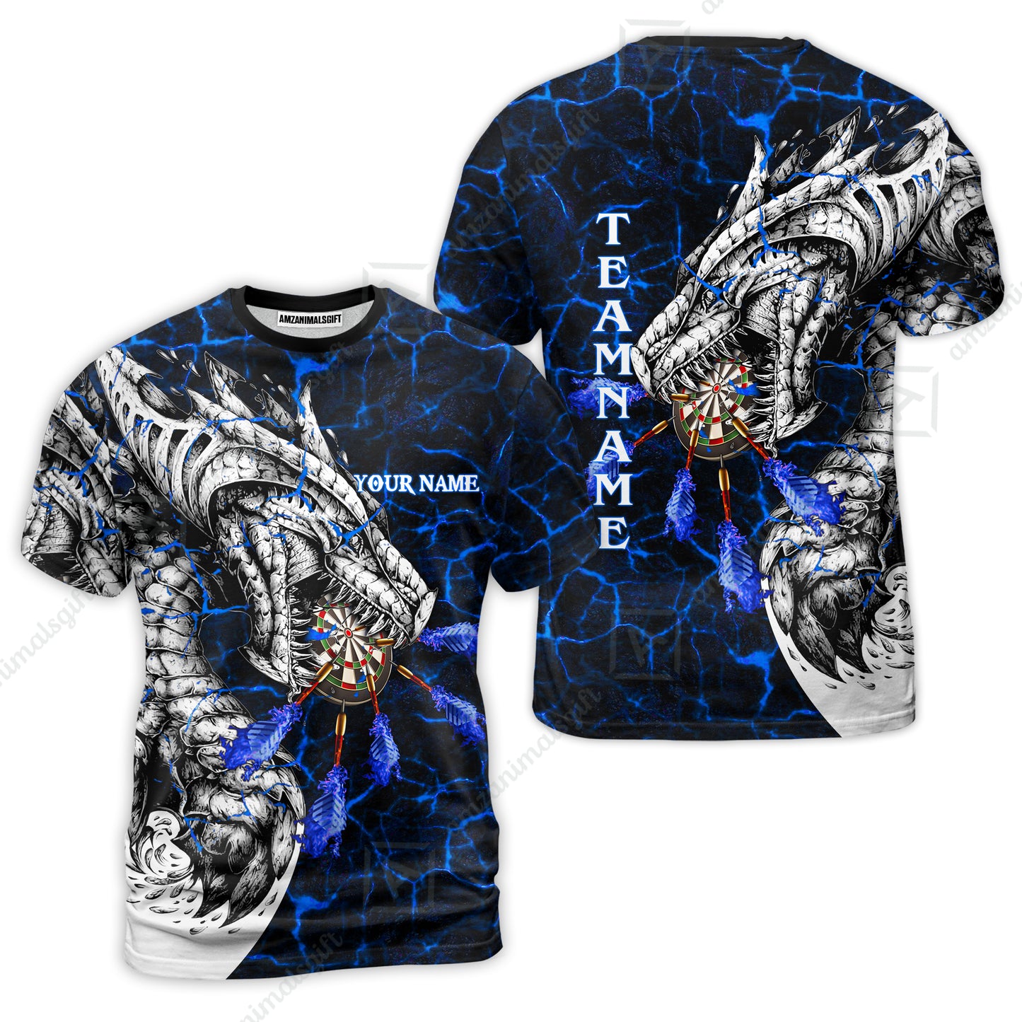 Customized Darts Team T-Shirt, Darts And Dragon With Magma Personalized T-Shirt For Darts Players, Darts Team