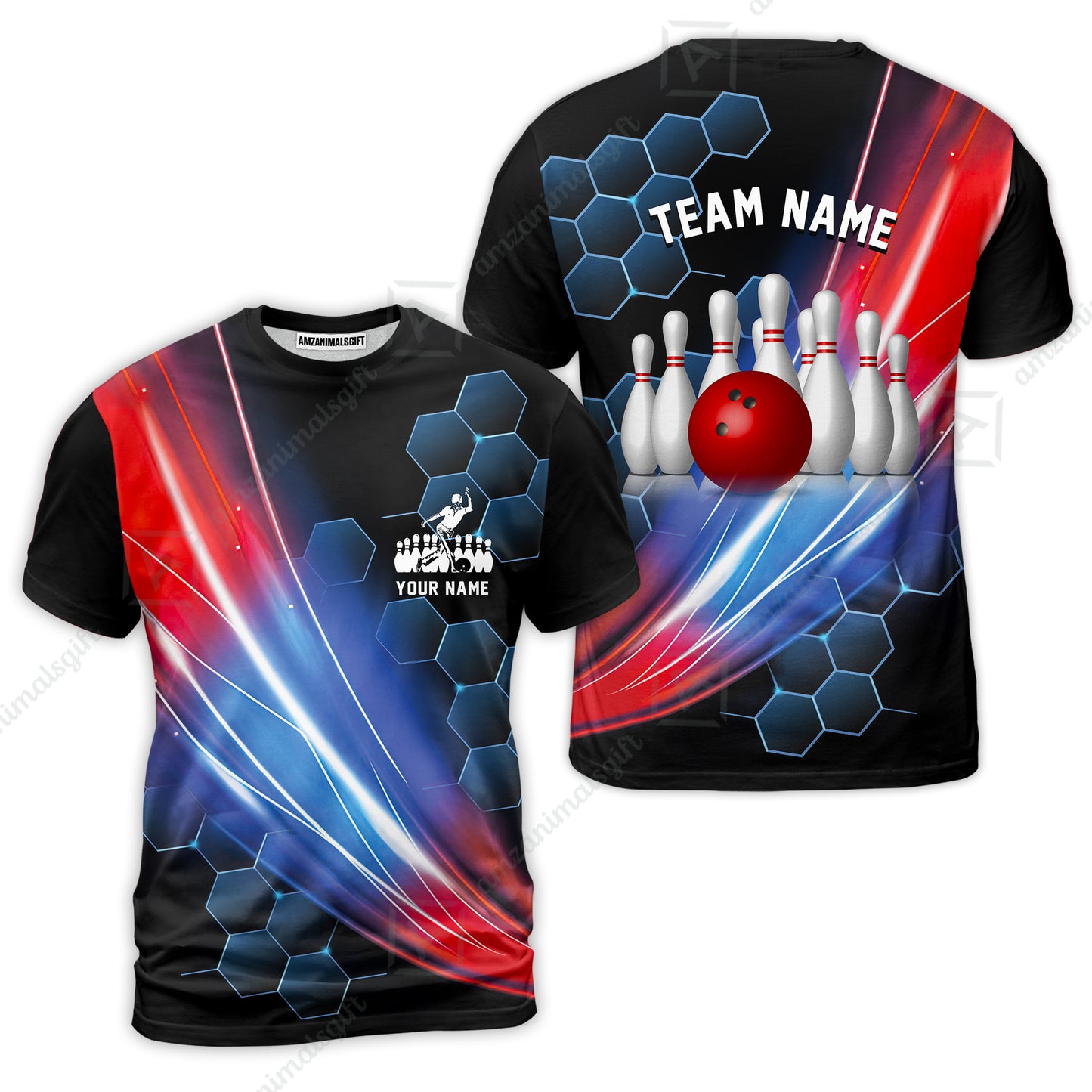 Custom Bowling Polo Shirt - Honeycomb Pattern Bowling Jerseys Team, Bowling uniforms, Custom Bowling Shirts For Men & Women Bowling Lover