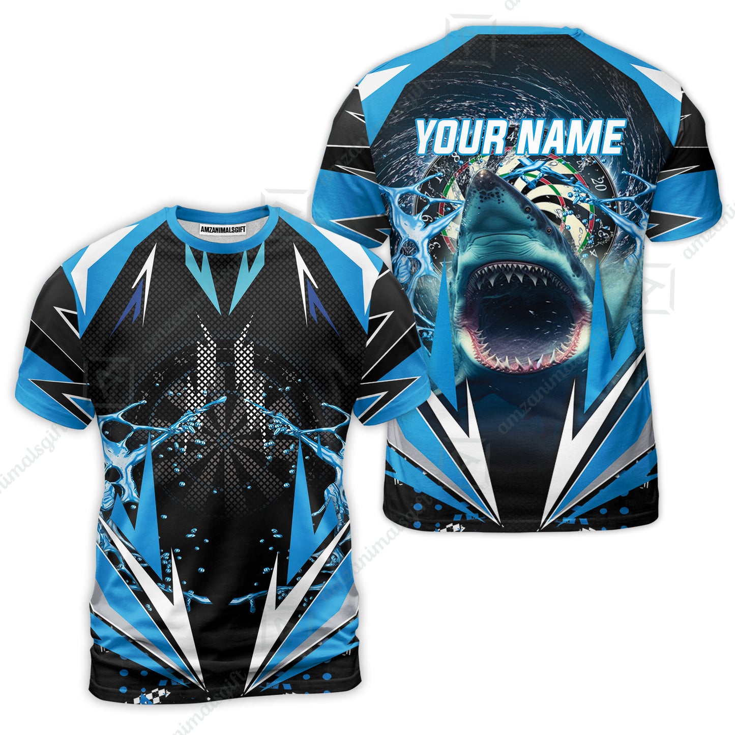 Shark And Darts Custom Name T-Shirt, Whirlpool Bullseye Dartboard Personalized T-Shirt- Gift For Darts Lovers, Friends, Team