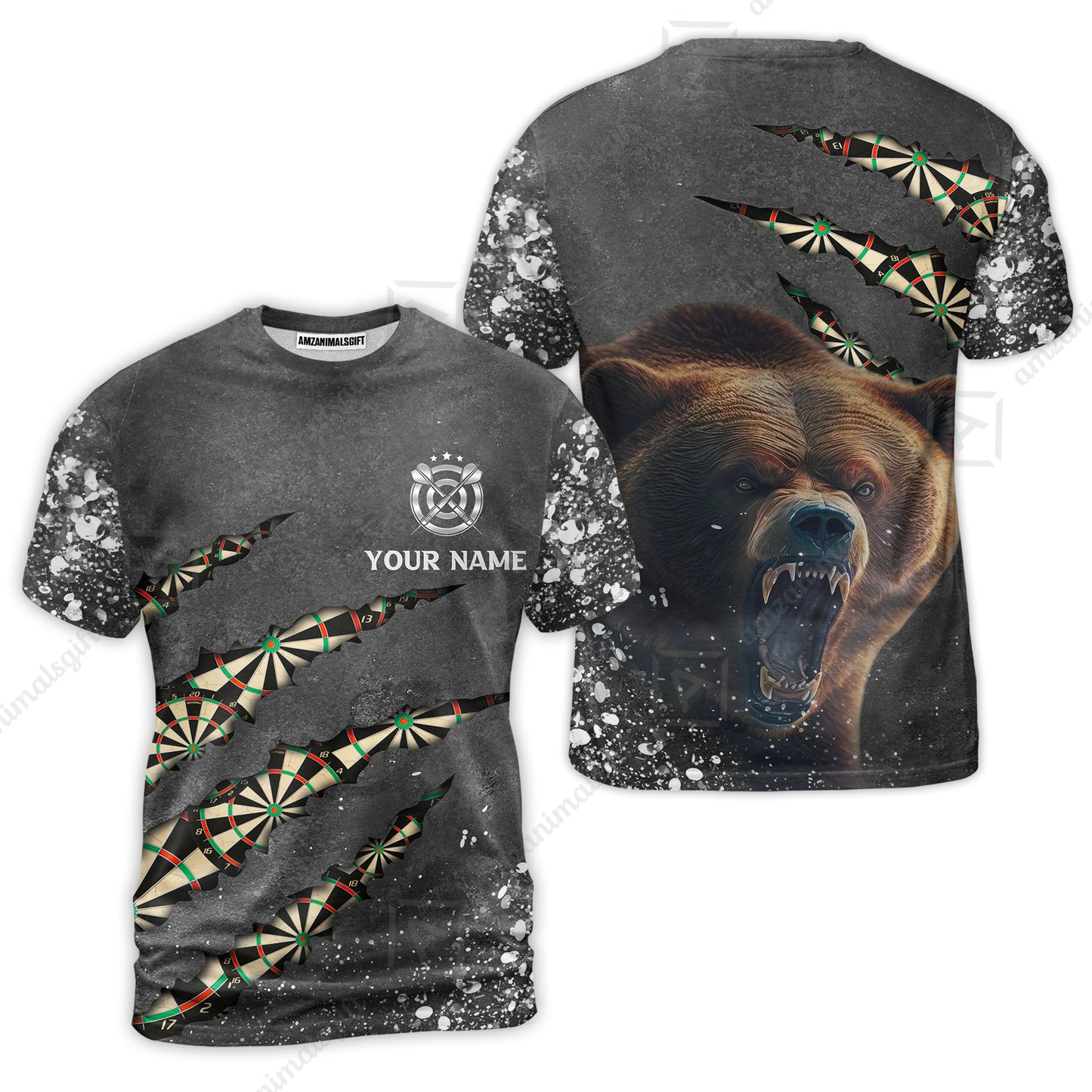Darts Customized Name T-Shirt, Darts Paints Splash, Personalized Name Bear T-Shirt - Perfect Gift For Darts Lovers, Darts Players