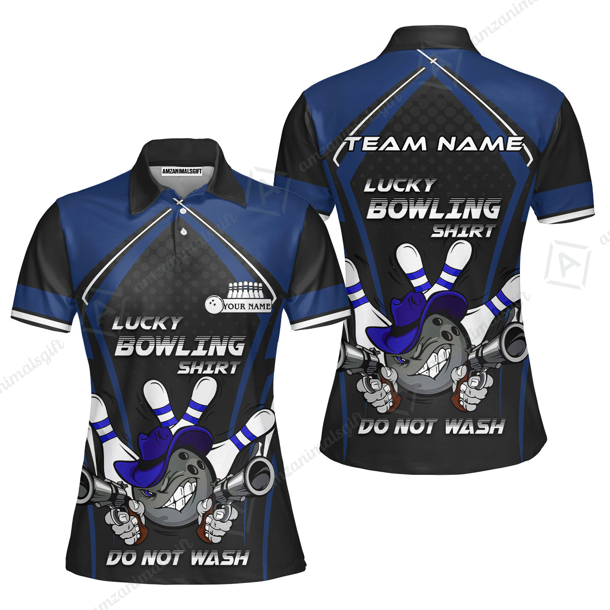 Customized Bowling Team Women Polo Shirt, Lucky Bowling Shirt Do Not Wash Bowling Ball Aiming Guns, Personalized Name Bowling Shirt