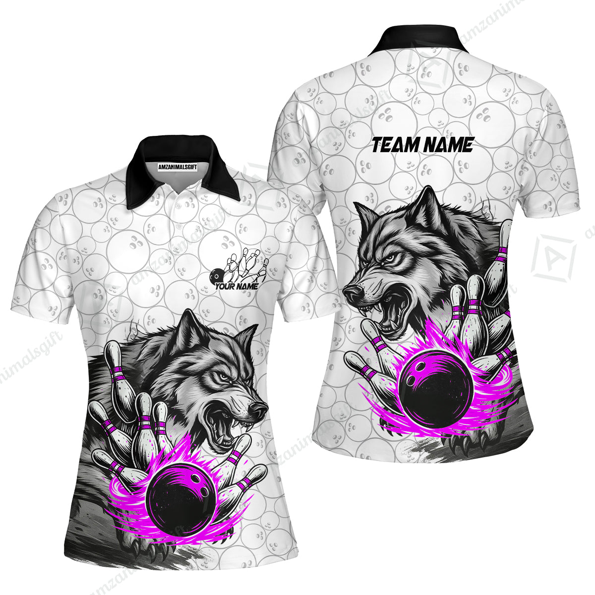 Custom Bowling Team Jersey, Wolf Strike Bowling Jersey Multicolor Polo Quarter-Zip Shirts, Custom Bowling Uniforms Jerseys