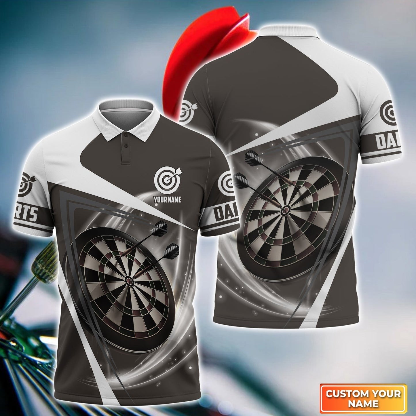 Customized Name Darts Men Polo Shirts - Darts Lighting Gray Personalized Name Polo Shirts For Men, Darts Team - Gift For Darts Lovers, Darts Players