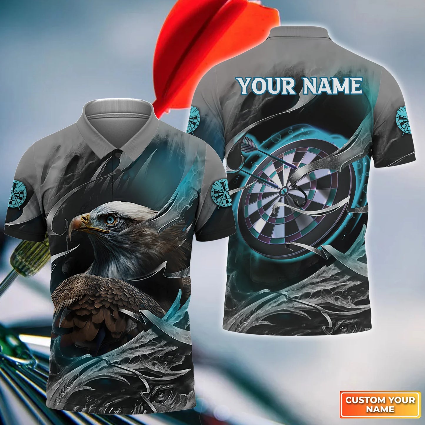 Customized Name Darts Men Polo Shirt, Bullseye Dartboard Personalized Eagle And Darts Polo Shirt - Gift For Darts Players, Darts Lovers