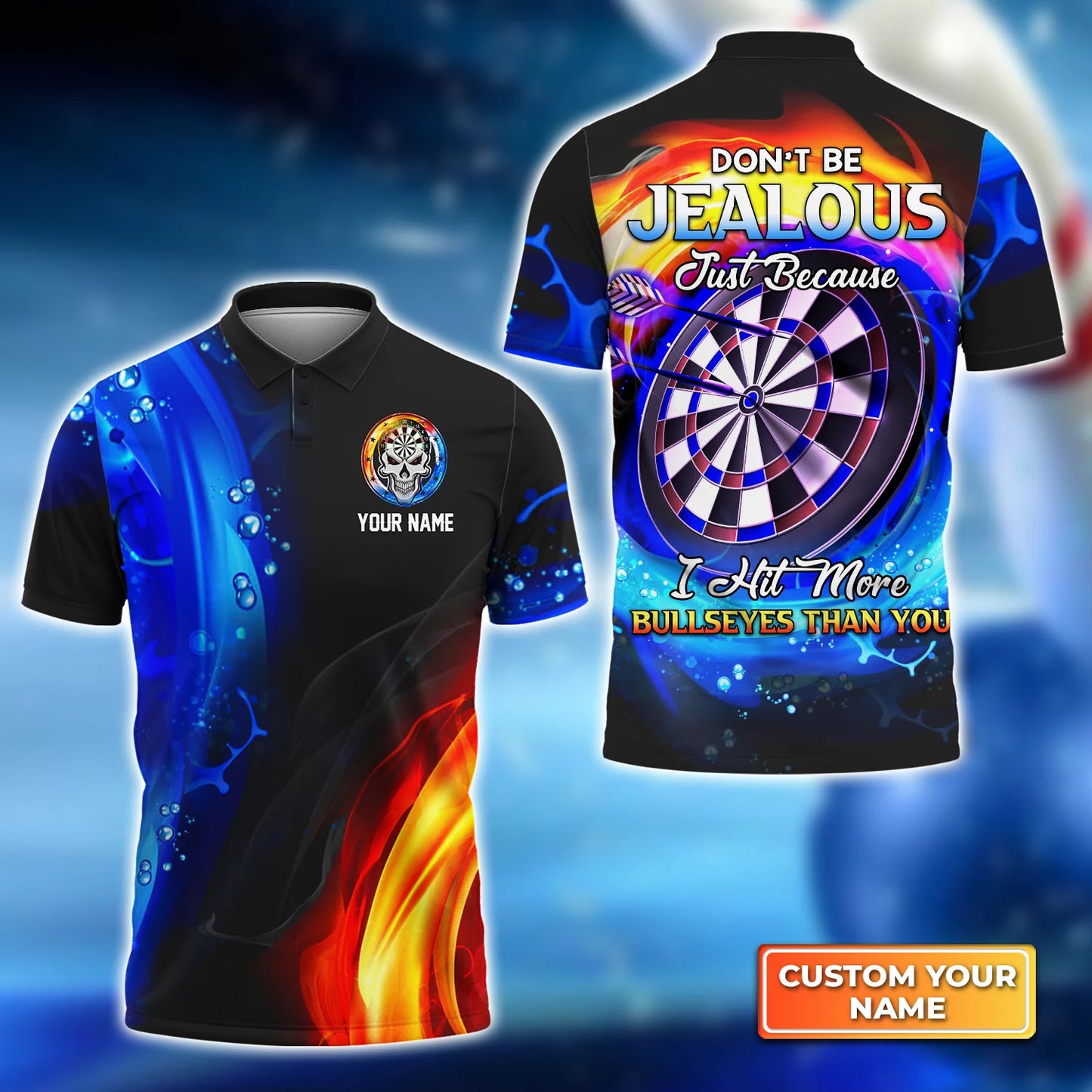 Customized Name Darts Men Polo Shirt, Don't Be Jealous Personalized Skull Logo And Darts Polo Shirt - Gift For Darts Players Uniforms, Darts Lovers